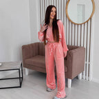 Women's Elegant Velour Lounge Set with Cropped Top and Wide-Leg Pants
