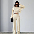 Elegant Knit Suit with Wide-Leg Trousers