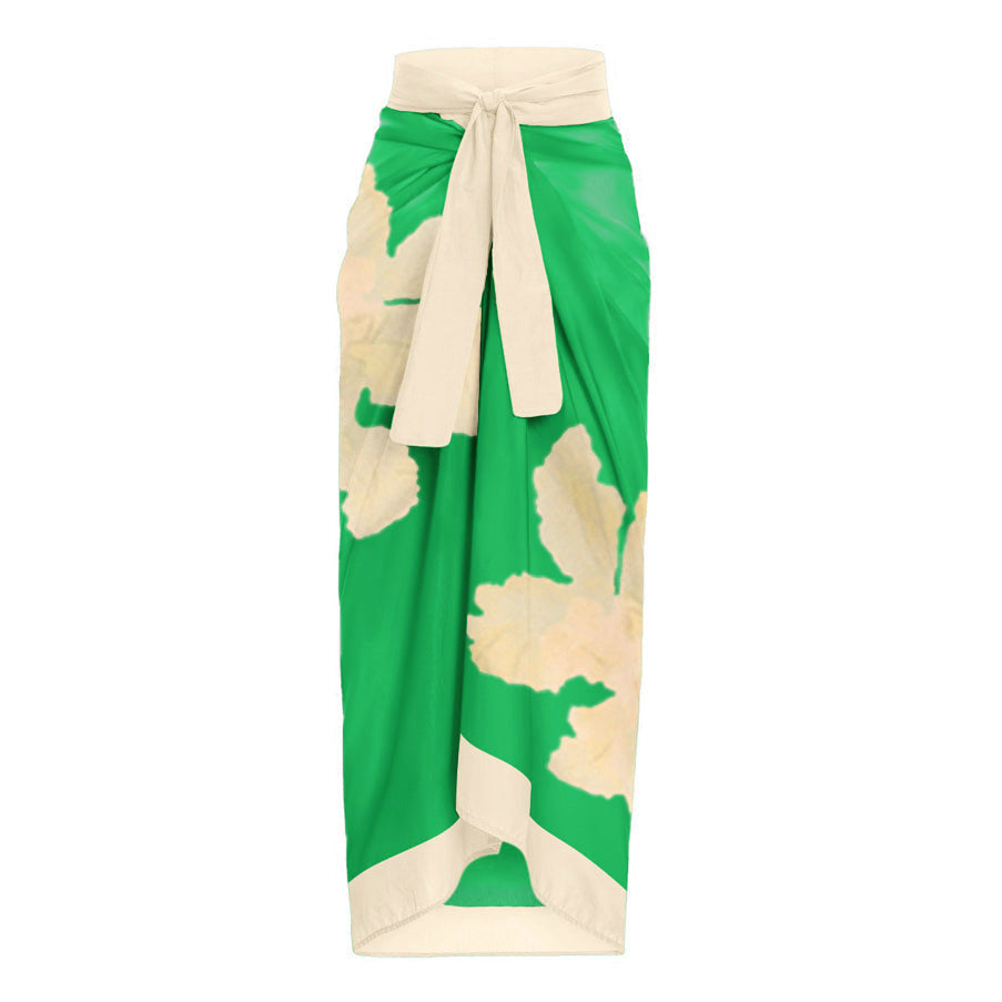 Women's Swimsuit with Voluminous Flutter Sleeves and Matching Wrap Skirt