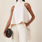Women's Sleeveless Tunic with Asymmetrical Cut and Elegant Collar