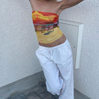 Women's Colorful Artistic Print Bandeau Top