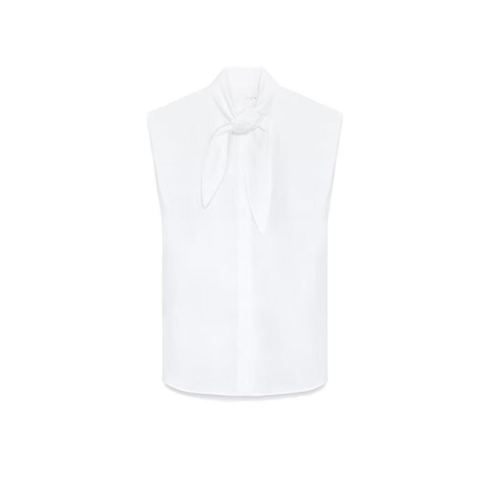 Women's Blouse with Stand-Up Collar and Bow Detail