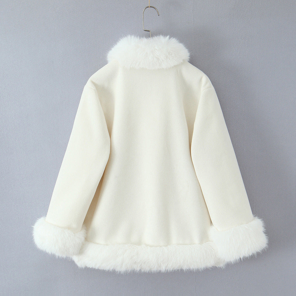 Elegant Faux Fur Jacket with Soft Collar and Modern Details