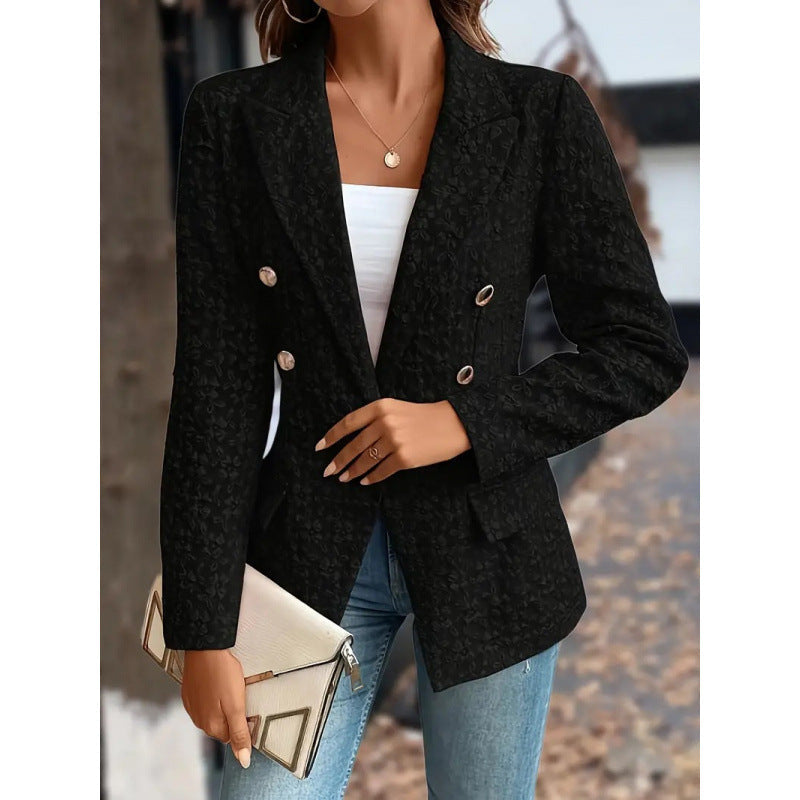 Elegant Blazer with Textured Pattern and Double-Breasted Button Closure