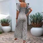Women's Colorful Floral Summer Jumpsuit with Puff Sleeves