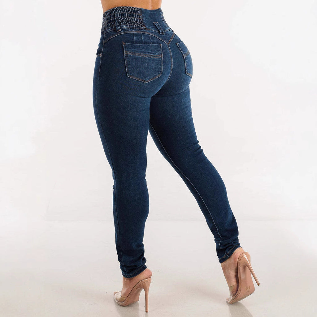 Women's High-Waist Skinny Jeans with Elastic Waistband