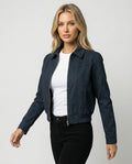 American Retro Cropped Jacket with Zipper and Lapel Collar