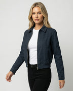 American Retro Cropped Jacket with Zipper and Lapel Collar