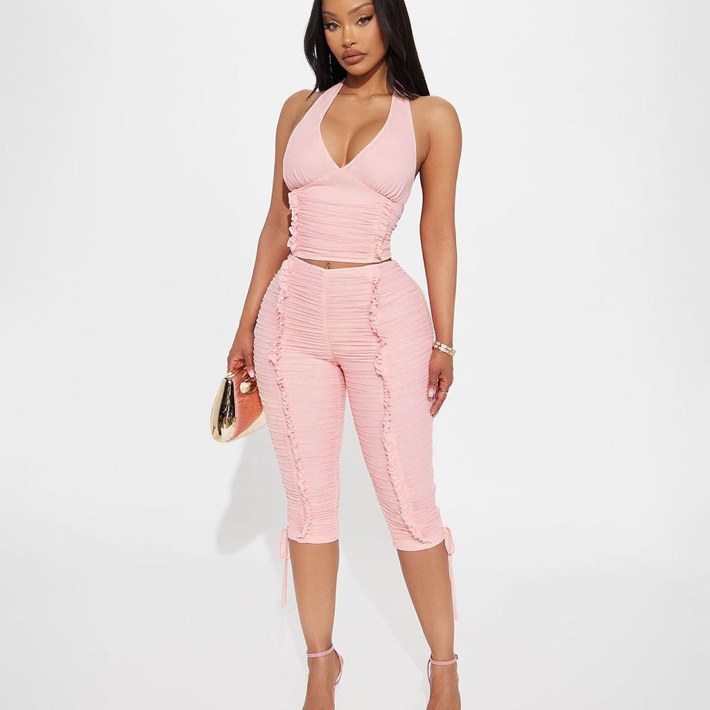 Women's Jumpsuit with Ruching and Tie-Neck