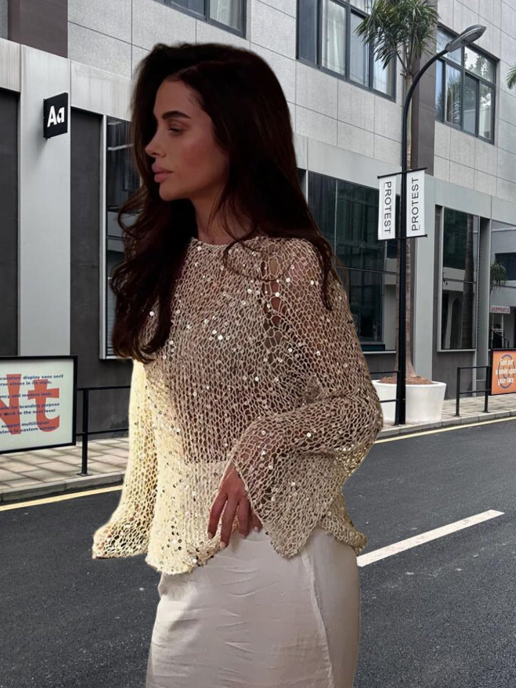 Elegant Crochet Sweater with Delicate Glitter Effect