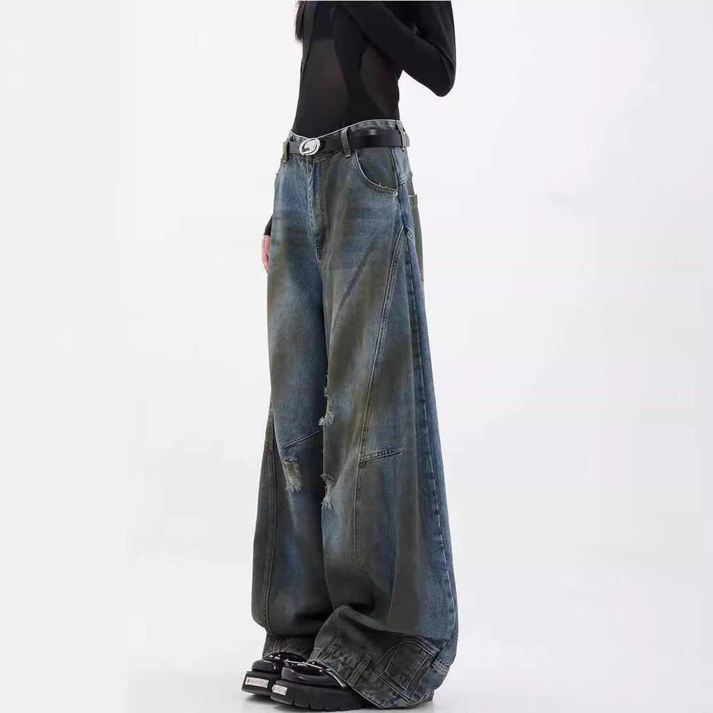 Women's Extra-Wide Leg Jeans with Distressed Details