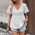 Women's Blouse with Elastic Waist and Fine Embroidery