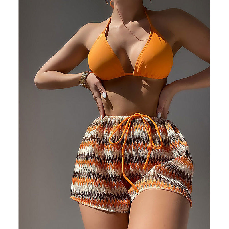 Women's Swimsuit with Push-Up Triangle Top and Casual Shorts