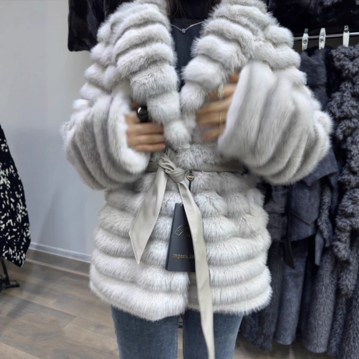 Women's Fluffy Bouclé Cardigan with Tie Belt