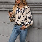 Women's Blouse with Modern Graphic Design and V-Neck