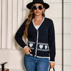 Women's Cardigan with Heart Pattern and Contrasting Details