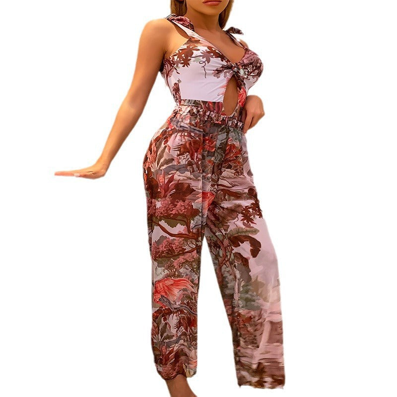 Women's Elegant Floral Print Jumpsuit with Fitted Waist