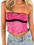 Women's Bandeau Top with Leopard Print and Lace Trim