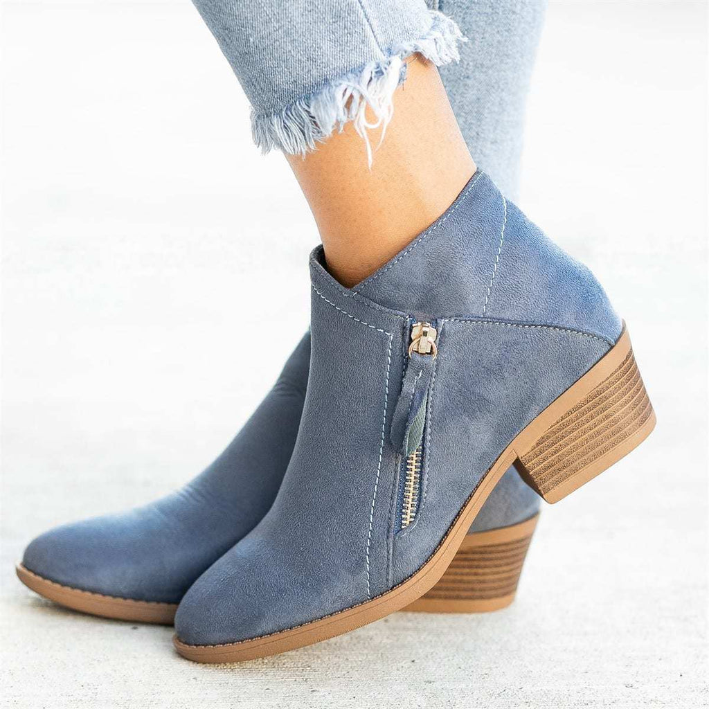 Women's Ankle Boots with Zipper and Block Heel