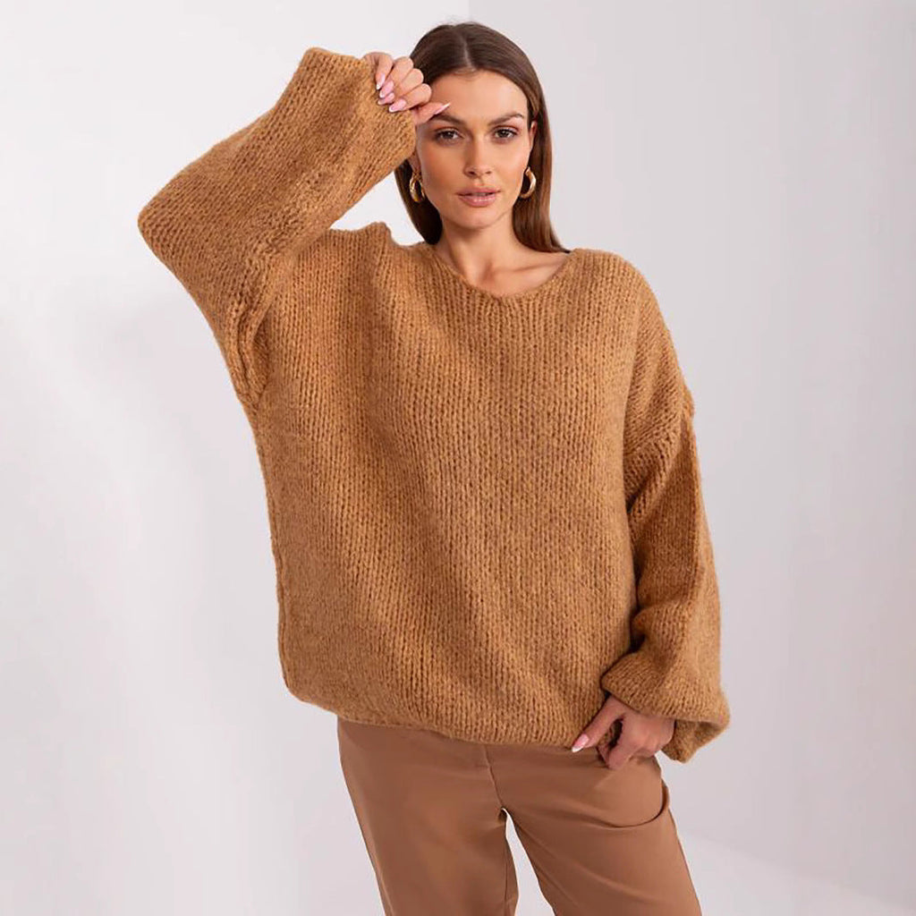 Women's Cozy Oversized Knit Sweater with Voluminous Sleeves