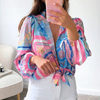 Women's Blouse with Knot Detail and Patterned Print
