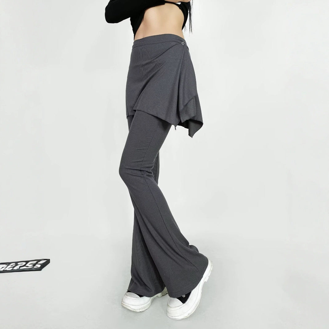Women's Flared Pants with Asymmetric Overlay