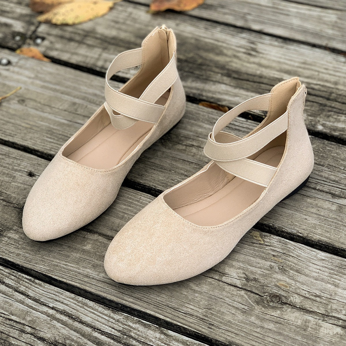 Women's Ballet Flats with Elastic Criss-Cross Straps