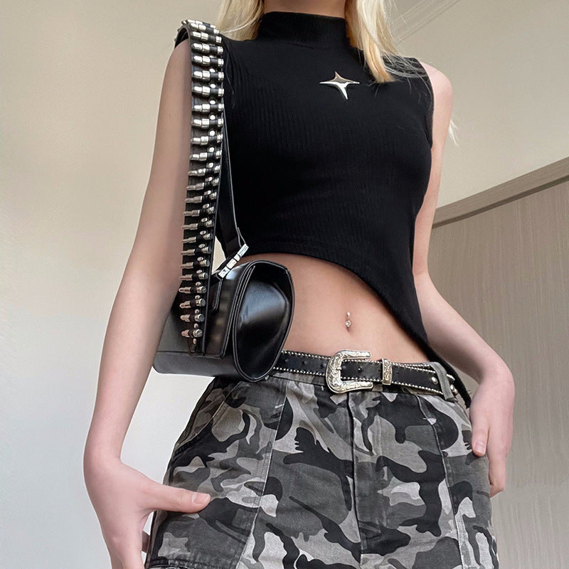 Women's Asymmetrical Crop Top with Decorative Details