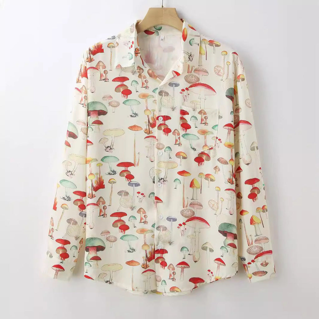 Women's Long-Sleeve Shirt with Mushroom Pattern