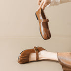 Women's Ballet Flats with Decorative Strap and Leather Surface
