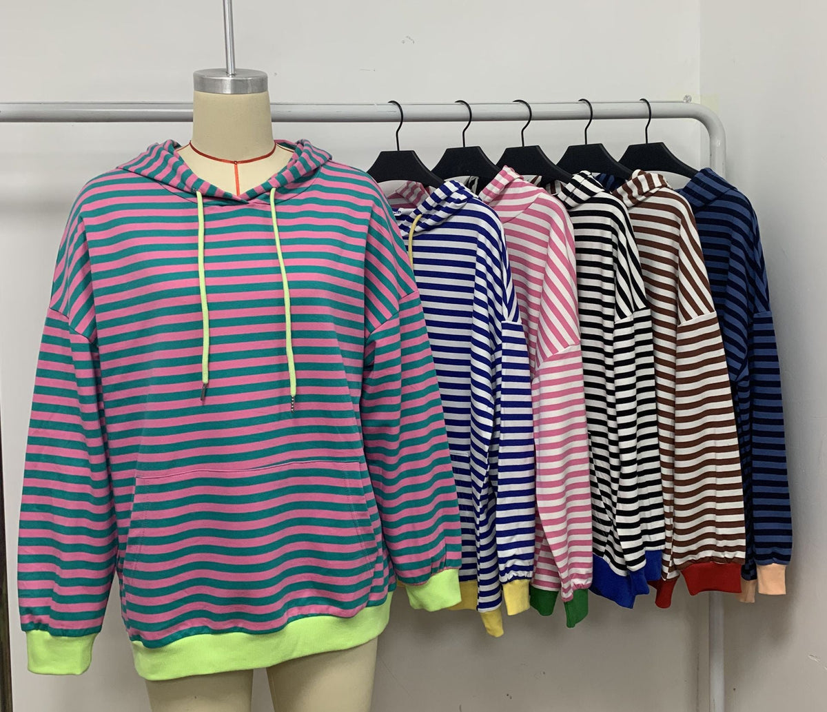 Women's Striped Hoodie with Kangaroo Pocket