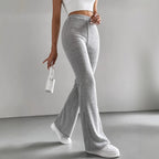 Women's Comfortable Wide-Leg Ribbed Pants with High Waist