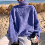 Women's Fluffy Sweater with Loose Fit and High Collar
