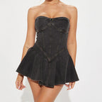 Women's Denim Playsuit with Corsage Design