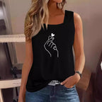 Women's Sleeveless T-Shirt with Creative Hand Design