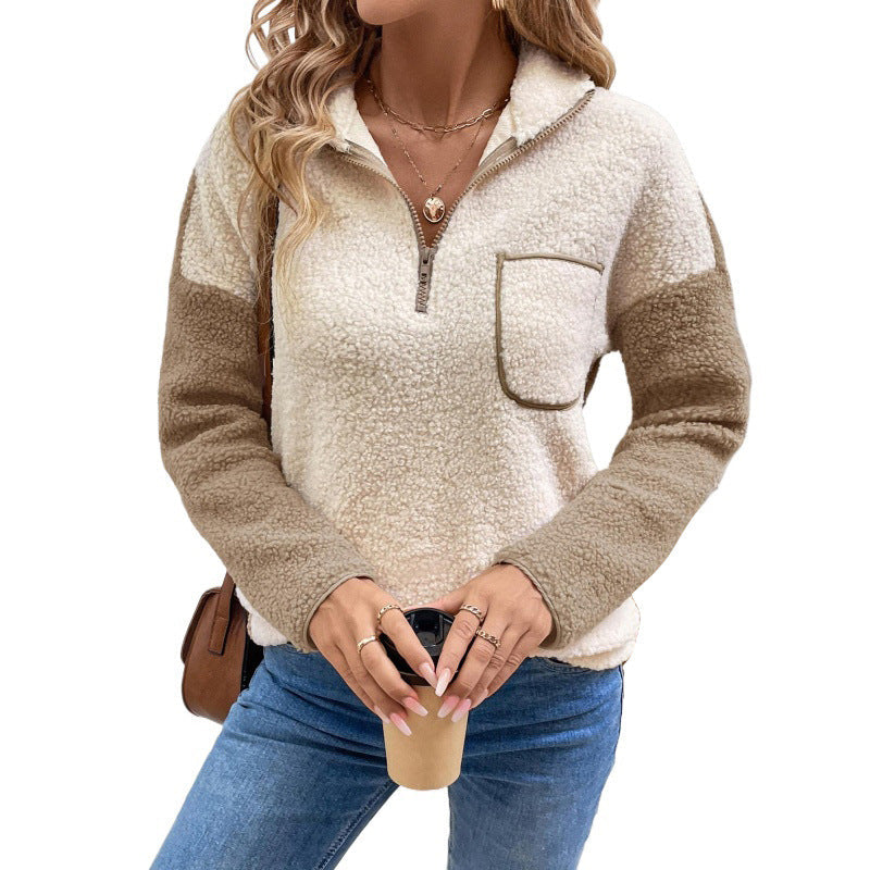 Women's Fleece Sweater with Half-Zip and Pockets