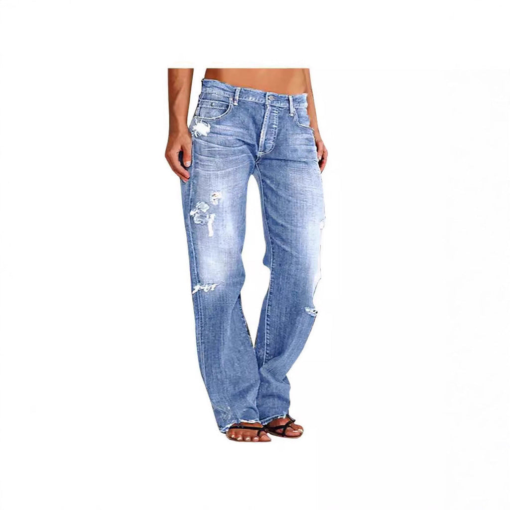Women's Destroyed Wide-Leg Jeans with Casual Fit