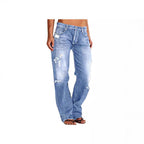 Women's Destroyed Wide-Leg Jeans with Casual Fit