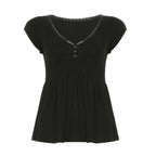 Women's Comfortable Top with V-Neck and Button Details