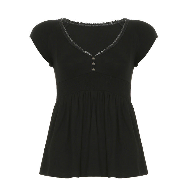 Women's Comfortable Top with V-Neck and Button Details