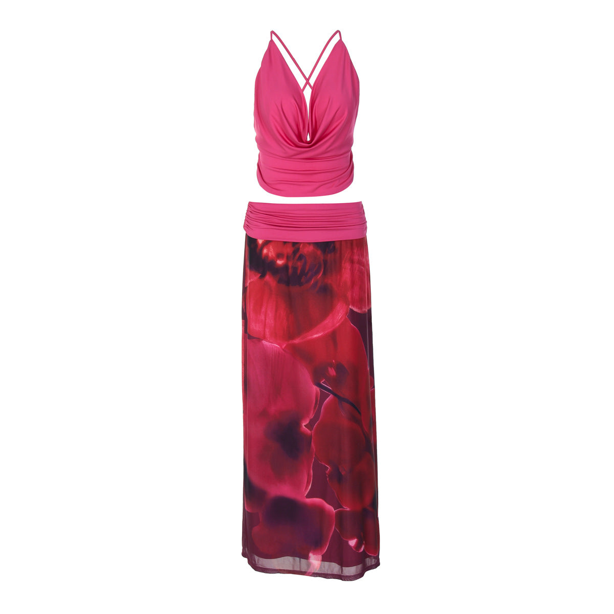 Women's Boho Maxi Dress with Draped Bodice