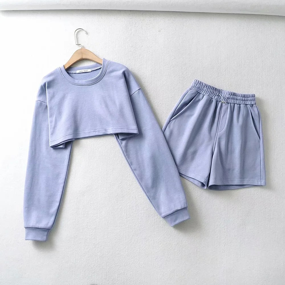 Women's Casual Crop Top and Shorts Set