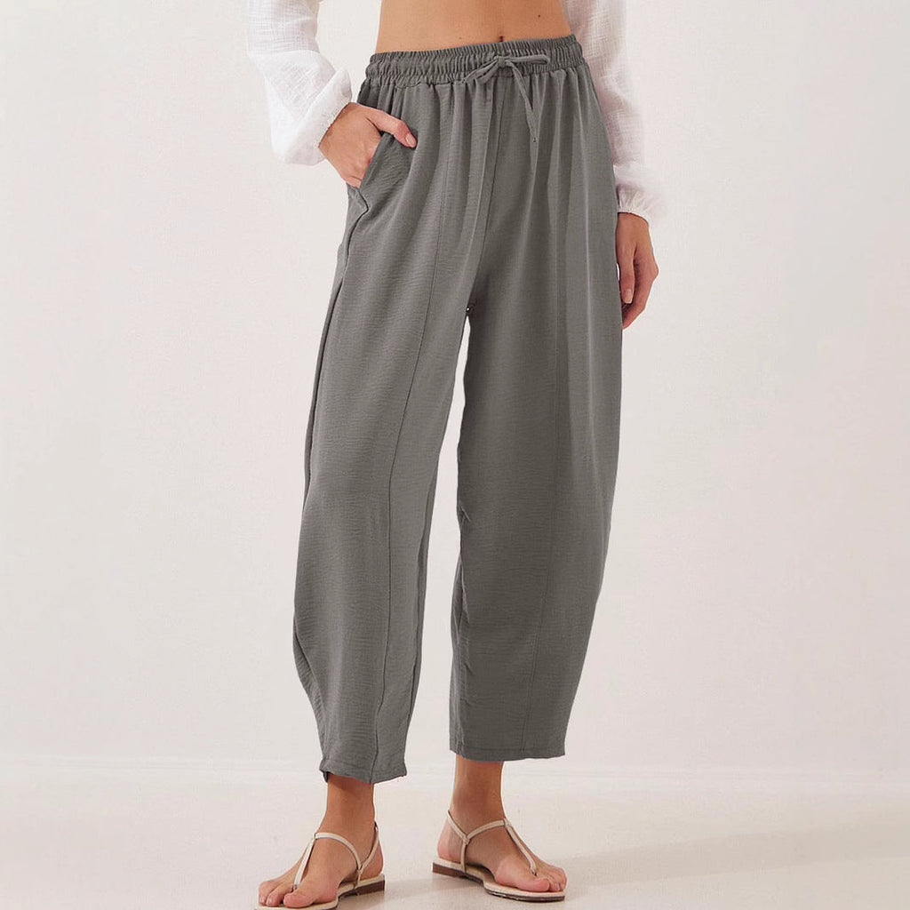 Women's Relaxed Casual Pants with Elastic Waist and Pockets