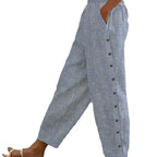 Women's High-Waisted Casual Trousers with Straight Leg and Buttons