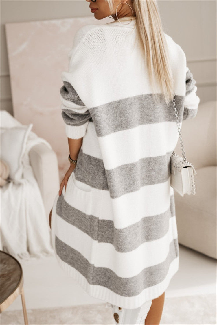 Women's Casual Striped Knit Coat
