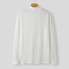 Women's Elegant Long-Sleeve Shirt with Textured Fabric and High Collar