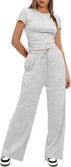 Casual Two-Piece Set with Cropped Top and Wide-Leg Pants