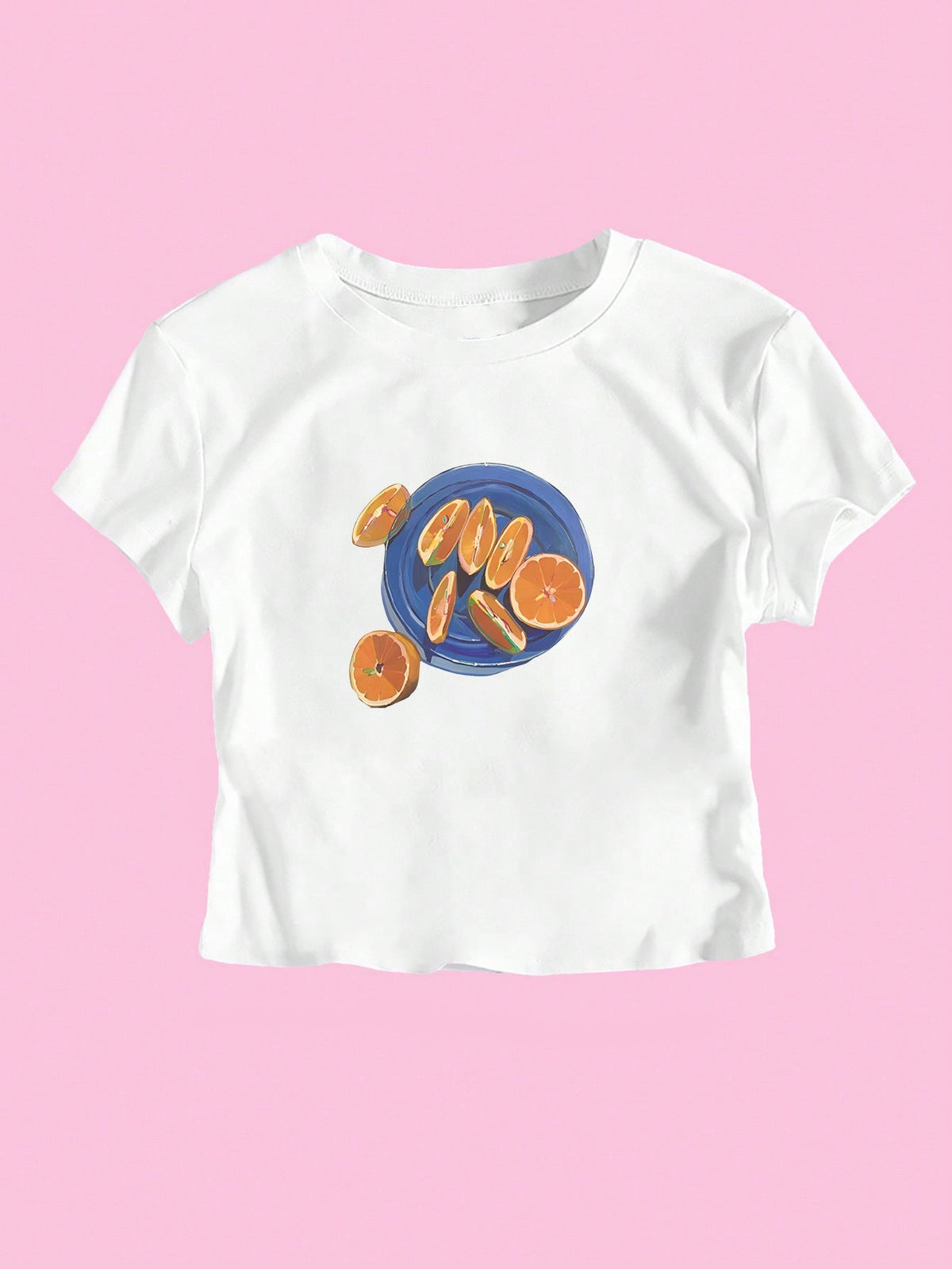 Women's Crop T-Shirt with Fruity Design and Casual Cut