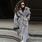Women's Elegant Long Suede Trench Coat