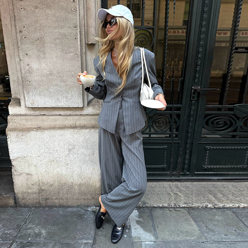 Women's Elegant Striped Two-Piece Suit